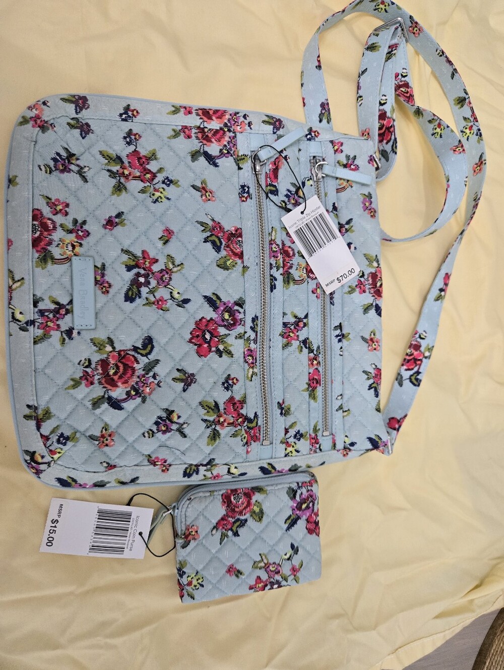 NWT Vera Bradley Iconic Triple Zip Hipster Water Bouquet & Coin Purse